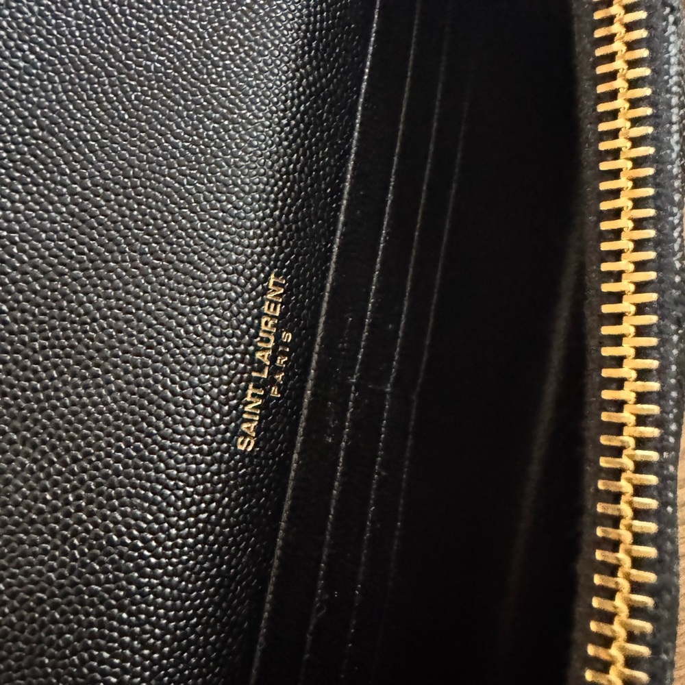 Saint Laurent Black Chevron Clutch with Gold Logo - Picture 5 of 13